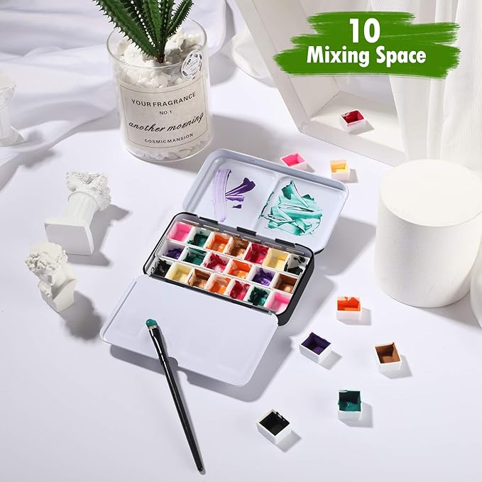 Zonon 51 Pcs Watercolor Paint Palette and Half Pans Set Watercolor Tin Box, Metal Palette Paint Case with Lid Empty with Storage Bag for Travel Artist(Black)