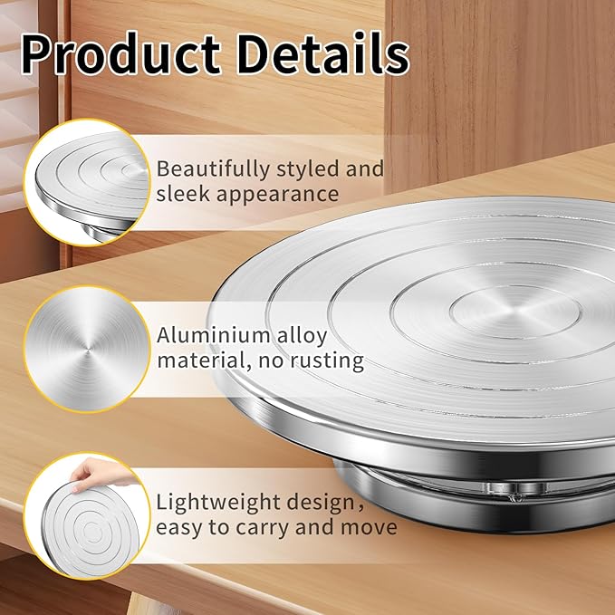 Yncotte 7 Inch Banding Wheel, Double-Sided Pottery Wheel Turnable Aluminium Alloy Metal Sculpting Wheel Rotate with Ball Bearings for Ceramics Clay Model Making Cake Decor Paint Spraying