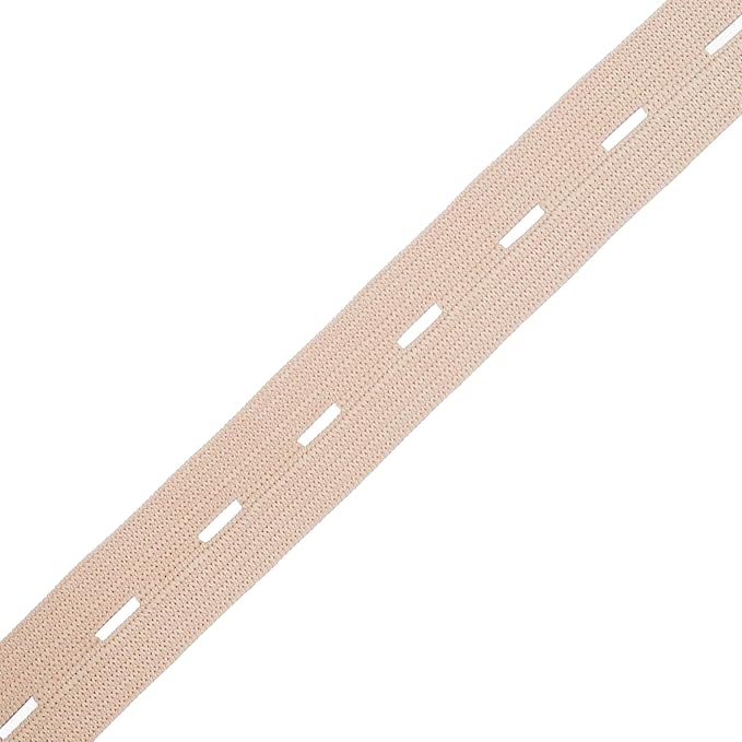 Mandala Crafts Nude Buttonhole Elastics Band Pants Waist Tightener for Jeans - 0.75 In 15 Yds Nude Elastic with Button Holes for Button Extender Waistband Belt