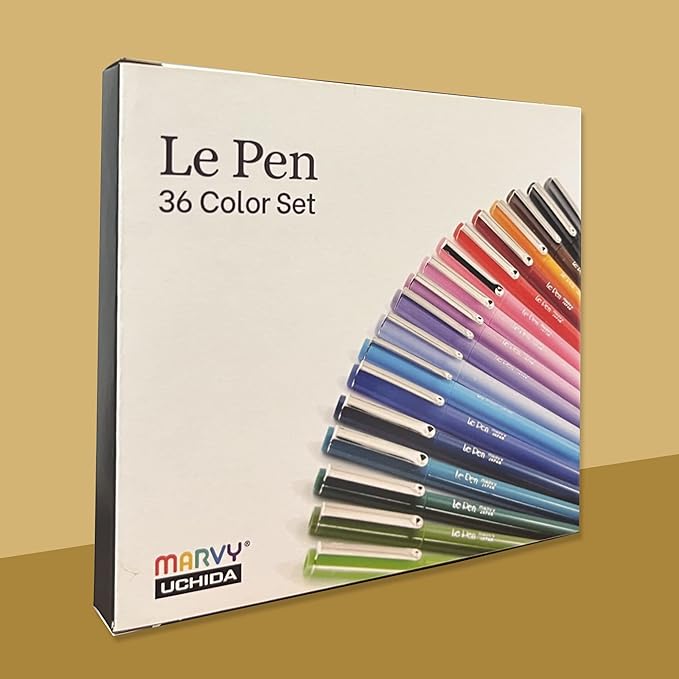 Uchida Le Pens Multicolor Set - 36 Colors Complete Set - Le Pen Pens for Journaling - Smudge Proof Fine Pens for Writing, Drawing - 0.3 Fine Line Lepen Pen Set