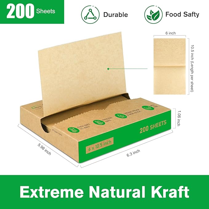EcoDispose Precut POP UP Deli Paper Sheet Pack of 200, Interfolded Heavy Paper for Food Wrap and Serving (6" x 10-1/2",Kraft)