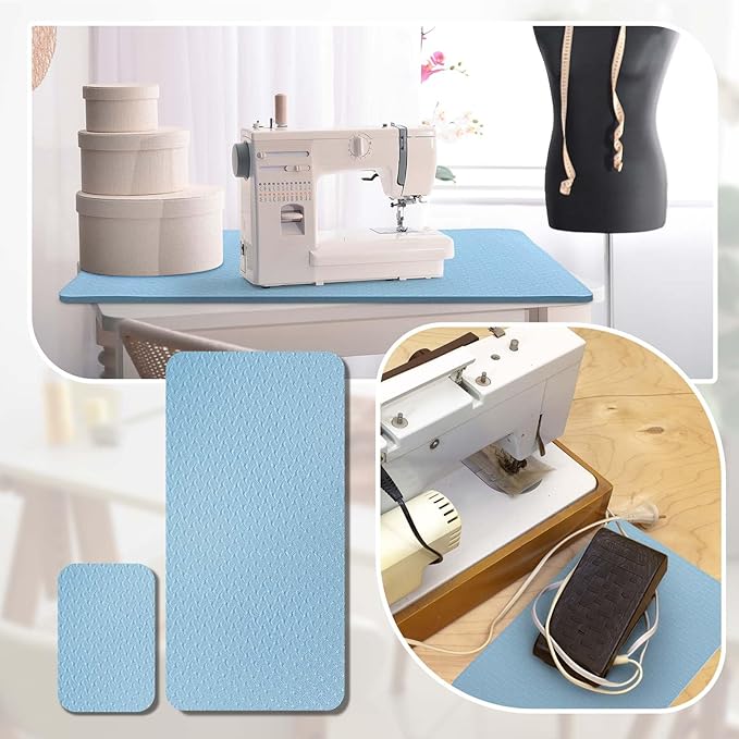 2 Pcs Sewing Machine Muffling Mat Pedal Sewing Mat Reduce Vibrations Noise No Slip Machine Accessories for Quilting(17'' X 36'' and 9'' X 14'',Light Blue)