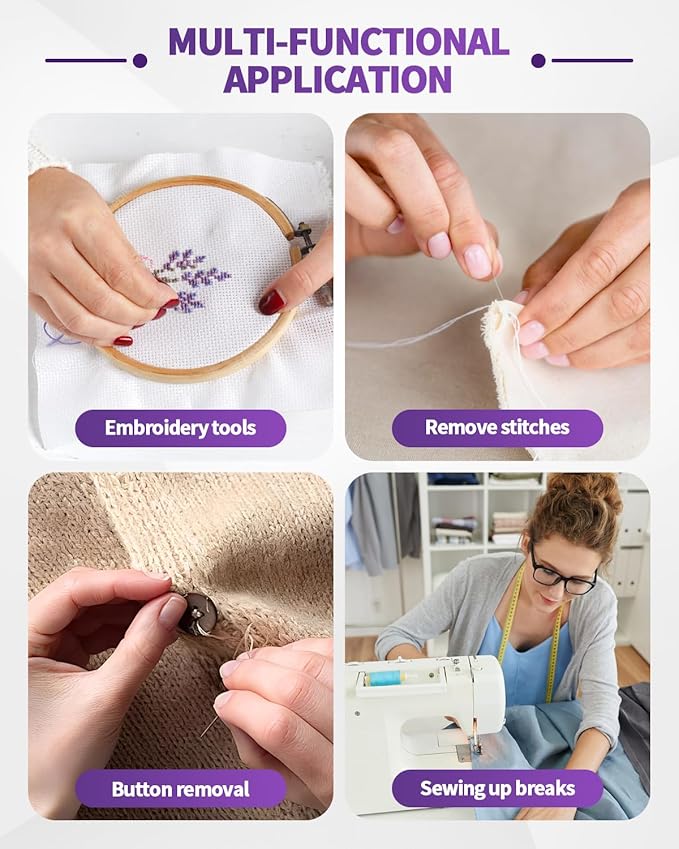 3 PCS Needle and Thread Seam Ripper, Rippers for Sewing and Thread,Remover Stitch Tool for Hand Sewing, Knitting, Cross Stitching, Embroidery and Thread Removal (Purple)