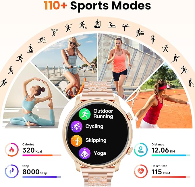 Hwagol Smart Watches for Women Android Phones iPhone Compatible(Bluetooth Call),1.39'' Round Fitness Tracker Heart Rate/SpO2/Sleep Monitor,100+Sport Modes Pedometer