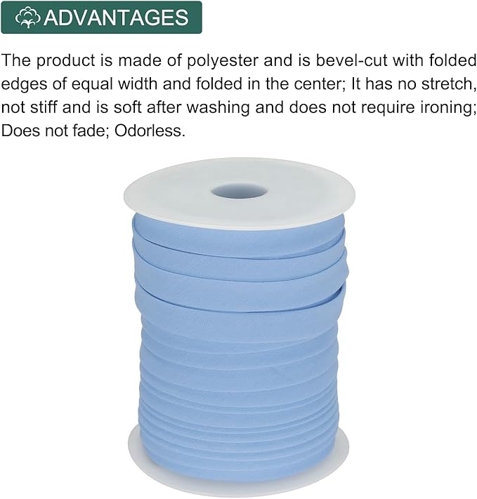 MECCANIXITY 1/2 Inch Double Fold Bias Tape Polyester Continuous Bulk Bias Tape for Sewing,Seaming Quilting Hemming Binding Crafts (Light Blue 55 Yards)