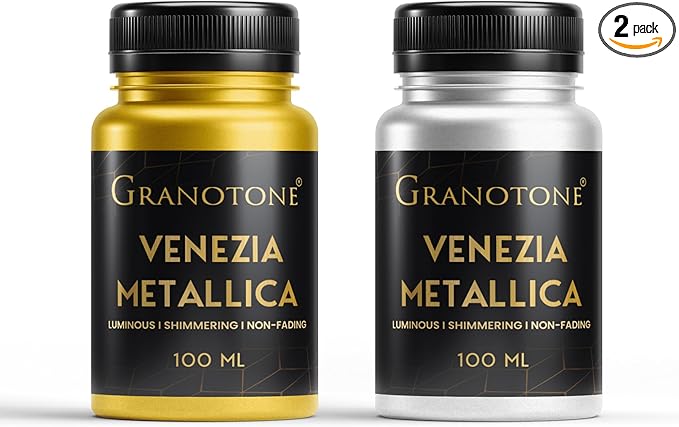 GRANOTONE Acrylic Venezia Metallic Colour, Non-Fading & Shimmering Metallic Acrylic Paint with Rich Pigments | Non-Toxic Metallic Colours Ideal for Kids, Artist & Beginners | Pack Of 2 (100 ml gold +