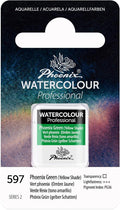PHOENIX Professional Watercolor Paint - Single Watercolor Half Pan - Phoenix Green(Yellow Shade) 597
