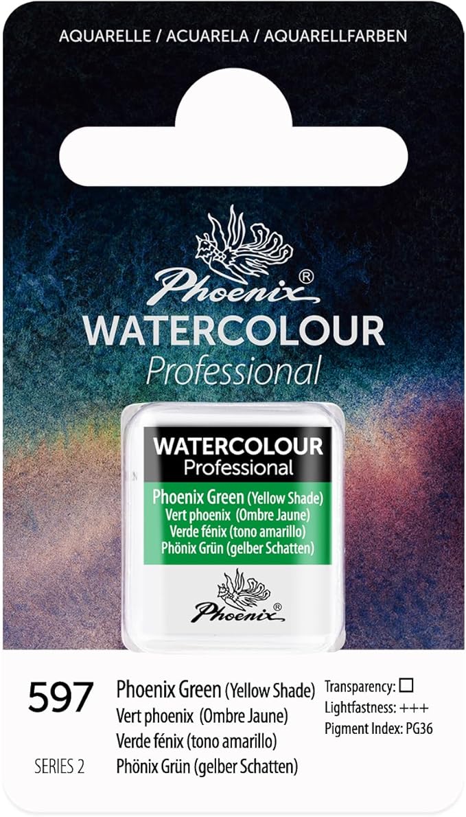PHOENIX Professional Watercolor Paint - Single Watercolor Half Pan - Phoenix Green(Yellow Shade) 597