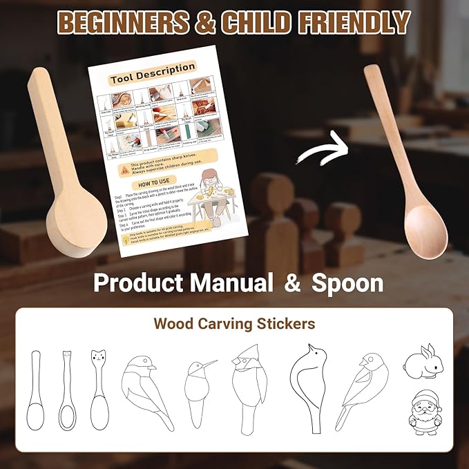 KINGBRO 20 PCS Wood Carving Kit for Beginners, Whittling Kit for Beginner and Kids, Wood Carving Tools with Safety Protection. 8 pcs Whittling Knife Wood Carving Set with 2 pcs Custom Sticker