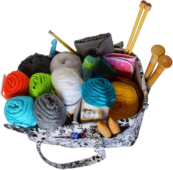 Stitch Happy Yarn Caddy - Storage Basket for Knitting and Crochet Supplies - Art Storage and Organization