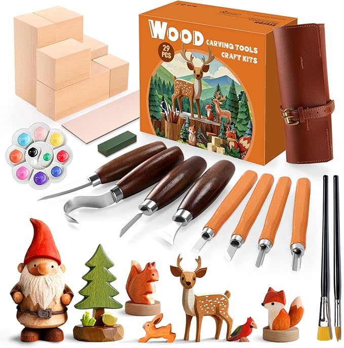 Wood Carving Kit - Whittling Kit with Wood Blocks and Paint Set - Carving Tools for Beginners - Hobbies for Women and Men - Arts and Crafts for Adults & Kids - Gift for Girls and Boys