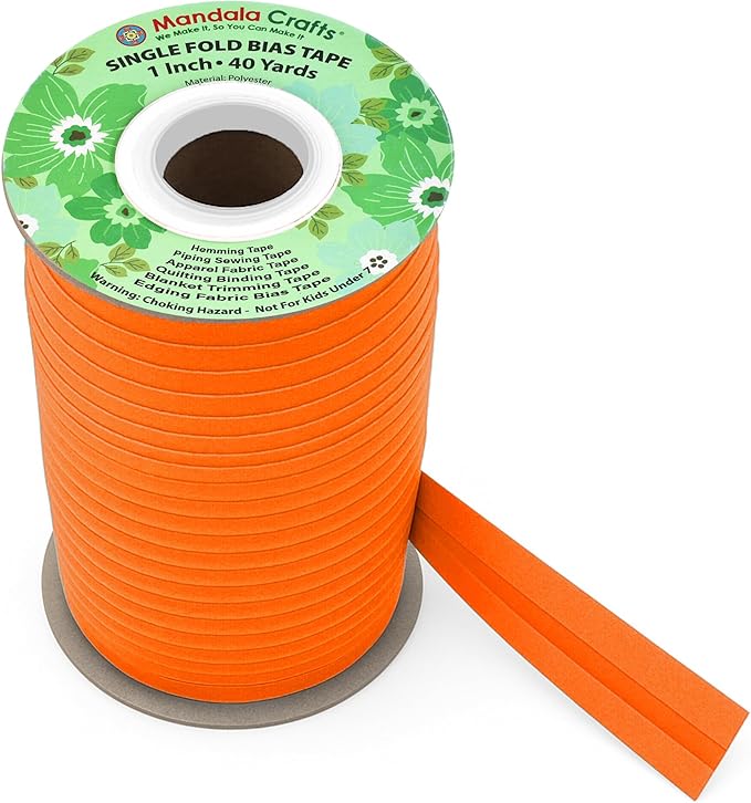 Mandala Crafts 1 Inch Single Fold Bias Tape for Sewing, Quilting, Piping, Hemming, Blanket & Quilt Binding – 40 Yards Orange Fabric Seam Binding Tape