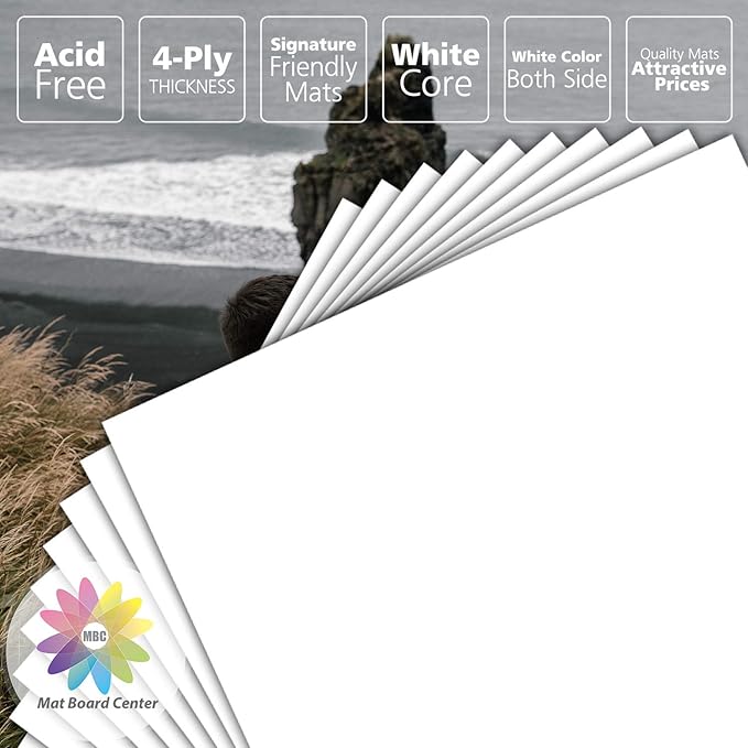 Mat Board Center, Pack of 10 12x18 White Uncut Mat Boards, Acid-Free Backing Matte Boards for Frames, Prints, Photos, Pictures