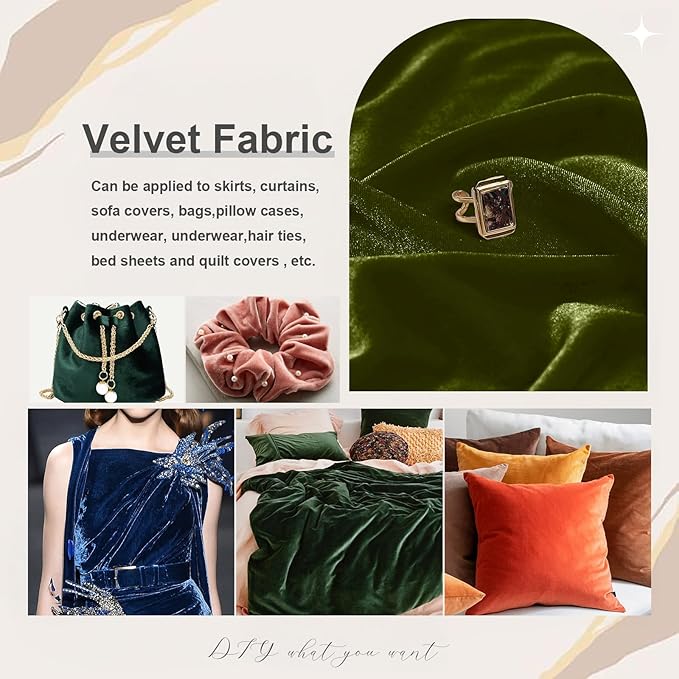 KKJIAF Olive Green Stretch Velvet Fabric 60 Inch Wide, 5 Yard Soft Stretchy Fabric for Sewing Clothes, Apparel, Costume, Crafts - 90% Polyester 10% Spandex