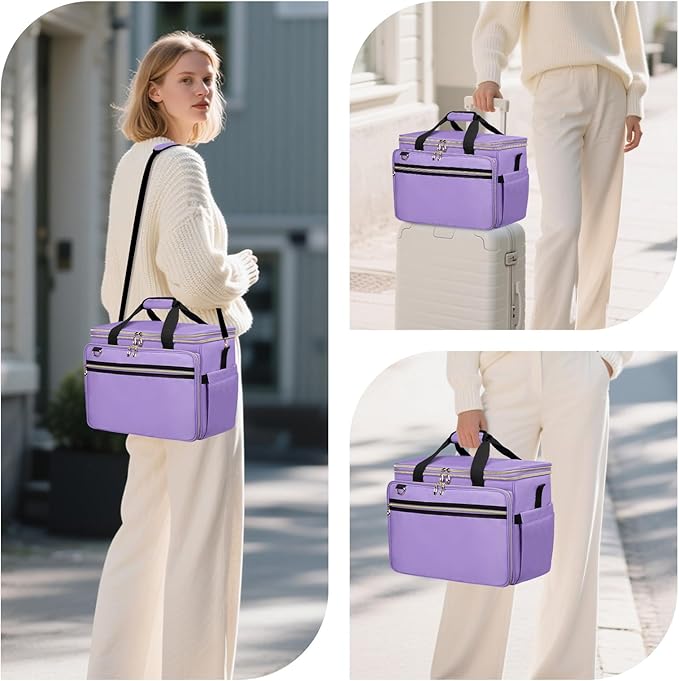 Anitor Large Crochet Bag Knitting Bag Yarn Storage Tote, Yarn Bag with Clear Top Lid, Unfinished Project Compartment, 6 Yarn Holes. Holds Knitting Needles, Crochet Hooks, Yarn, Purple, (Bag Only)