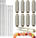 17 Pcs Lei Needle Kit Include 8 Pcs Stainless Steel Long Needle 8 Rolls Lei Needle Twine 1 Sewing Scissors 4.1inch for DIY Graduation Hawaiian Malay Flower Lei Craft Making