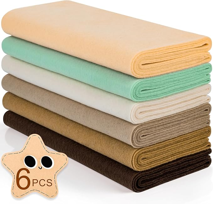 XSEINO 6 Rolls 12"x35" 1.4mm Thick Soft Felt Fabric Sheet 6 Assorted Rococo Series Colors Felt Pack for DIY Craft Sewing Squares Nonwoven Patchwork