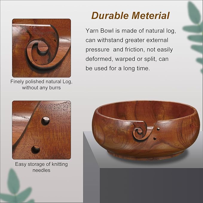 PATIKIL Wooden Yarn Bowls for Crocheting Bamboo Yarn Knitting Bowl Yarn Storage Bowls Yarn Holder Dispenser for Crocheting and Knitting, 7.1" x 3"