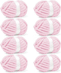 inhand 8 Pack Chunky Chenille Yarn for Crocheting– 30.6 Yards, 7.7oz, Super Bulky, Soft Fluffy Plush Yarn for Hand or Arm Knitting– Ideal for Blankets, Crafts & DIY Projects (Light Pink)