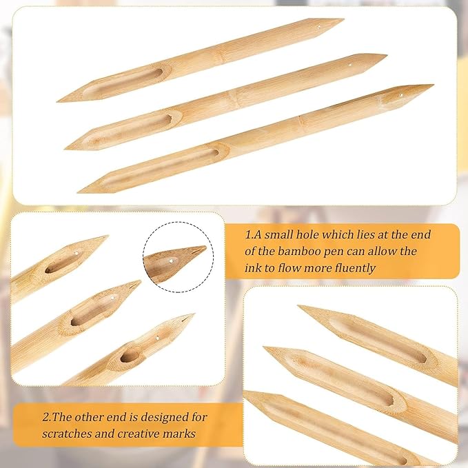 Tenare 12 Pcs Bamboo Reed Pens Double Head Pottery Supplies Wooden Pens Polymer Clay Tools Pottery Ceramic Shaping Tools for DIY Ceramics Clay Sculpture, Small, Medium, Large