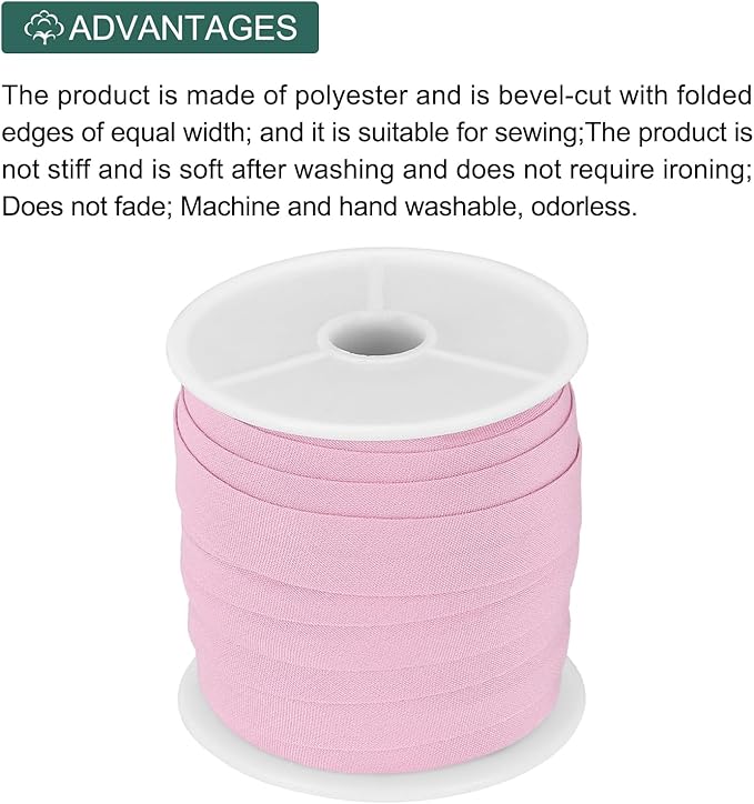 MECCANIXITY 1/2 Inch Single Fold Bias Tape Cotton Continuous Bulk Bias Tape for Sewing,Seaming Quilting Hemming Binding Crafts (Pink 25 Yards)