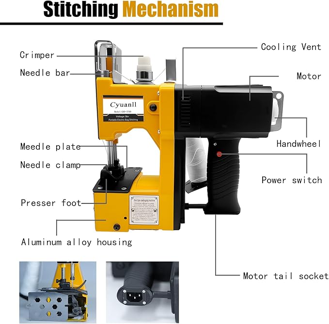 Mini Bag Closing Machine-Electric Portable Bag Sewing Machine 2s/bag,Bag Closer Automatic Woven Bag Sewer Packing Machine for Burlap PP Woven Kraft Paper Bag Feed Sacks Rice Bags Jute Bags Seed Bags