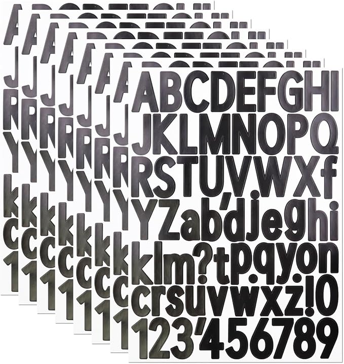 1.5 Inch Letter Stickers, 544 Pieces Alphabet Number Symbol Stickers for Scrapbooking, Sign, Water Bottle, Self-Adhesive Vinyl Letter Sticker Decals for Arts&Crafts - 8 Sheets, Black