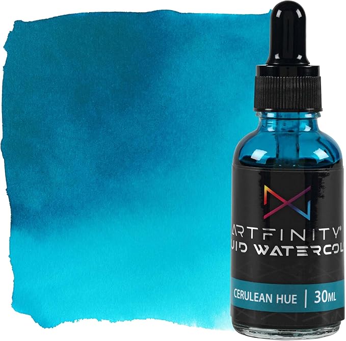 Liquid Watercolor Paint 30 ml Bottle, Cerulean Hue - Vibrant Dye-Based Liquid Watercolor w/Glass Pipette, Fast-Drying, Fine Art Paint for Calligraphy, Airbrushing & Traditional Art