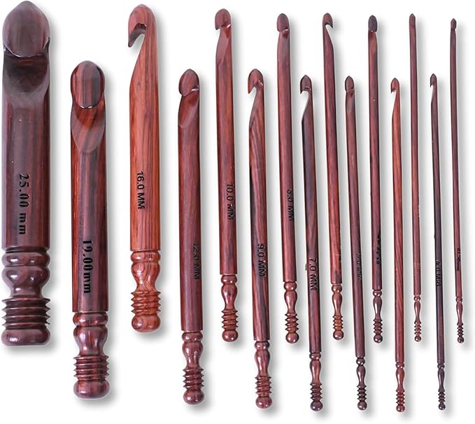 ArtsyCraftIn™ - Rosewood Jumbo Wooden Crochet Hooks Handmade 15 Sizes (Set 3.5 mm to 25 mm), Ergonomic Hooks for Arthritic Hands Yarn Craft,Knitting & Crocheting Needles | Only Crochets Hooks