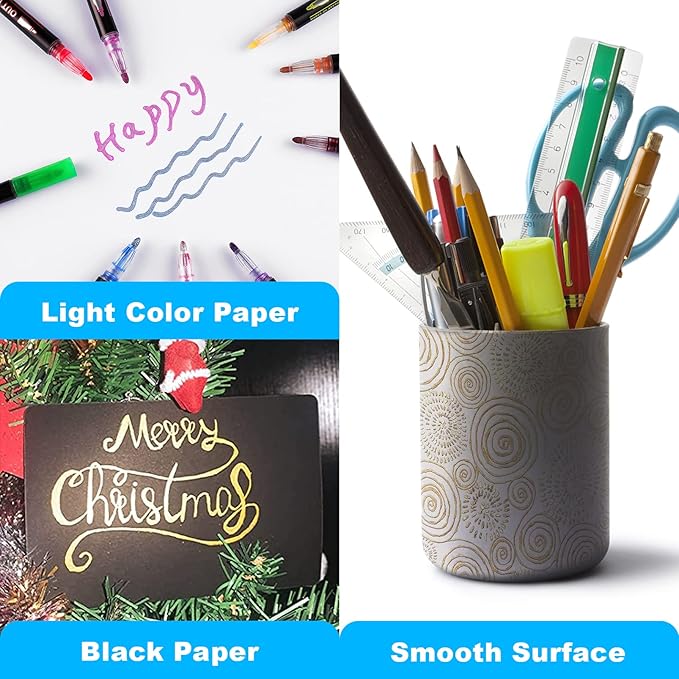 RIANCY Outline Metallic Markers Super Squiggles Markers 24 Colors Self Double Line Pen Outline Shimmer Pens for Art Drawing Christmas Greeting Cards Scrapbook Crafts Ceramic Glass Christmas Decor
