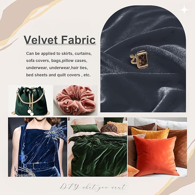 KKJIAF Grey Stretch Velvet Fabric 60 Inch Wide, 5 Yard Soft Stretchy Fabric for Sewing Clothes, Apparel, Costume, Crafts - 90% Polyester 10% Spandex