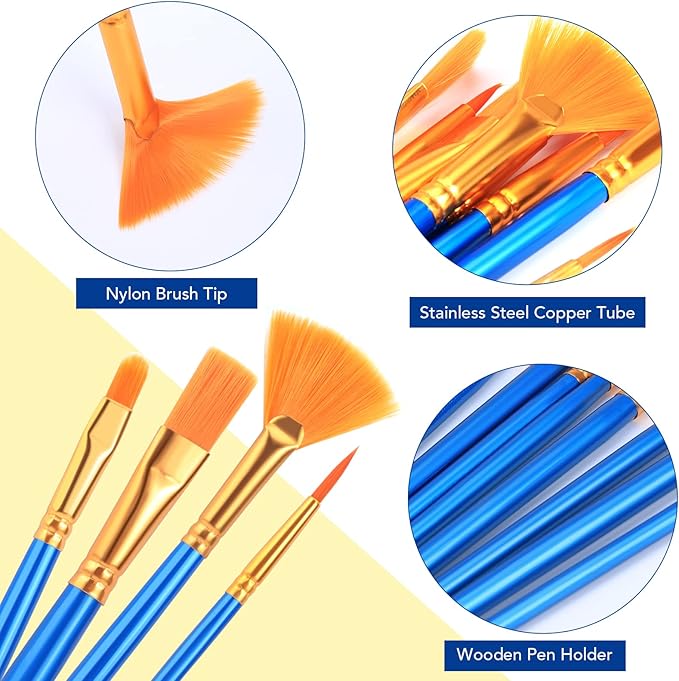 AROIC Acrylic Paint Brush Set, 240 pcs/ 16 PackNylon Hair Paint Brushes for All Purpose Oil Watercolor Face Body Rock Painting Artist, Small Paint Brush Kits for Kids Adult Drawing