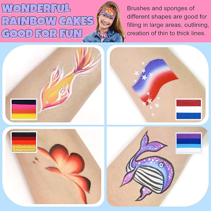 Professional Face Painting Kit for Kids Adults, Split Cake Face Paint Palette 12 x 10gm with Stencil, One Stroke Non Toxic Rainbow Face Body Paint Set Festival Makeup