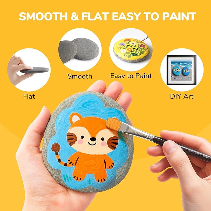 Simetufy 15pcs Rocks for Painting, 5pcs Each 2-3in, 3-4in, 4-5in, Flat & Smooth Rocks for Arts & DIY, Kindness Painting Stones