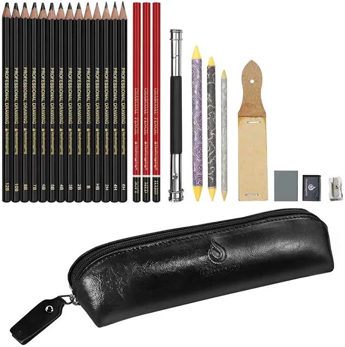 Heshengping, Sketching and Drawing Pencils Set-26pcs,Art Supplies Drawing Kit,Graphite Charcoal Professional Pencils Set, Adults Beginners Artist