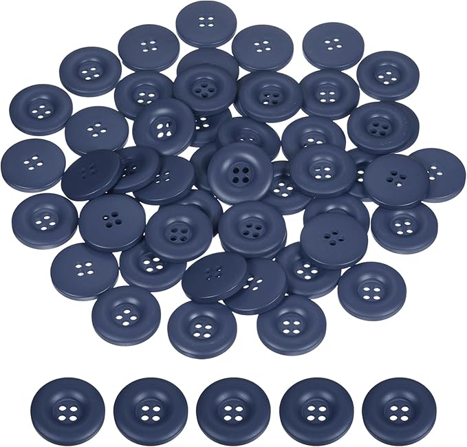 HARFINGTON 50pcs Sewing Button 30mm (1-3/16 Inch) 4 Holes Resin Thickened Round Crafting Replacement Buttons for Clothing DIY Crafts Decoration, Dark Blue