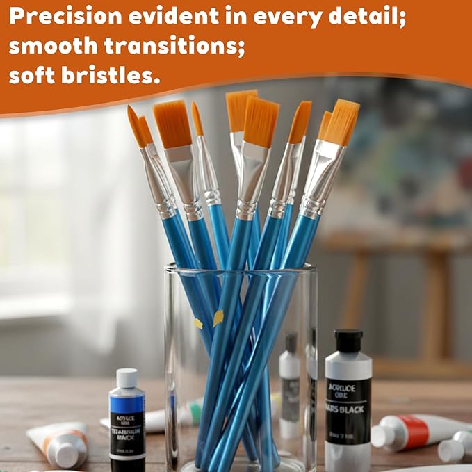 40 Pcs Flat Paint Brushes for Acrylic Painting 1 Inch Large Acrylic PaintBrushes Arts Crafts Paintbrushes with Wooden Handle for Oil Paint and Body Painting Crafts, Rock Paintng