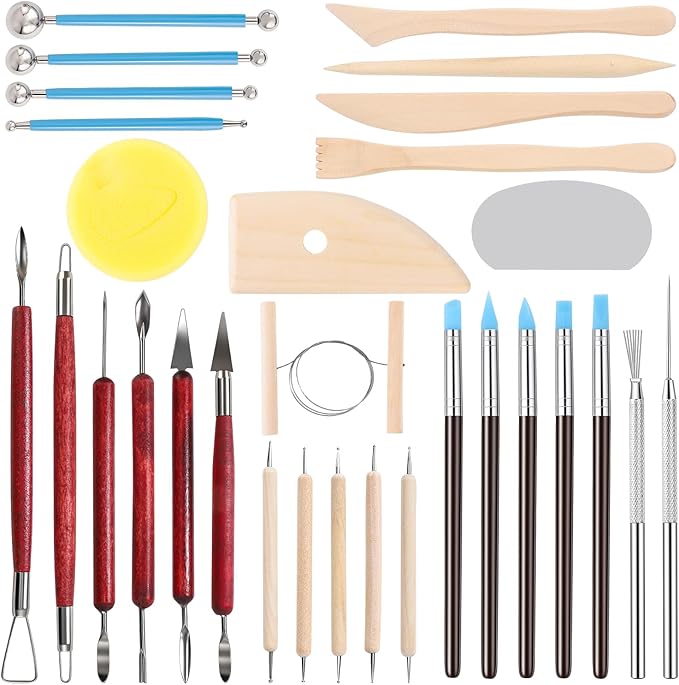 SHENOMAD 30PCS Clay Sculpting Tools with Wire Pottery Modeling Ceramics Polymer Tools Set for Air Dry Clay Carving Molding Pottery Crafting Beginners