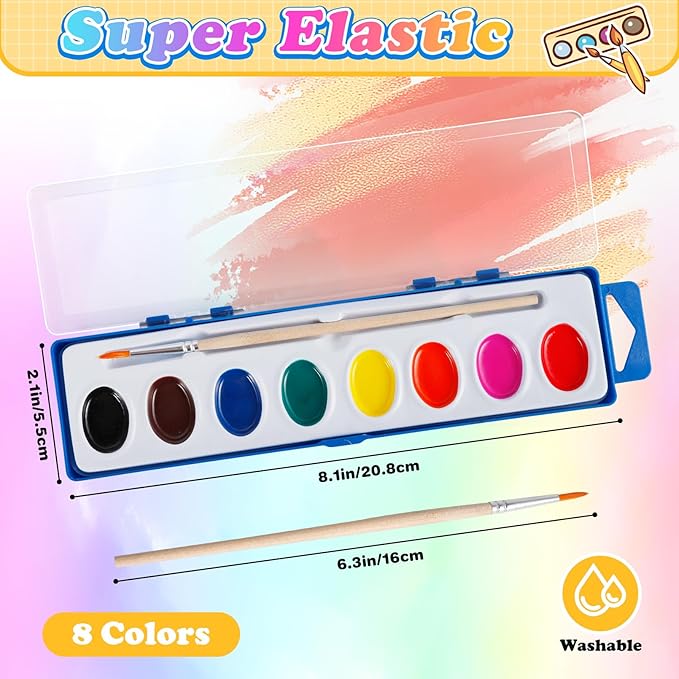 18 Pack Watercolor Paint Set,8 Colors Water Color Paints with Paint Brushes,Washable Bulk Watercolors Paint for Classroom Art Activities Birthday Party Favors