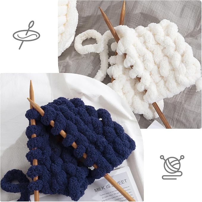 HOMBYS 8 Pack Assorted Chunky Yarn for Crocheting,Super Bulky Large Soft Fluffy Yarn,Plush Fuzzy Yarn,Thick Chenille Yarn for Hand Knitting/Arm Knitting,4 Cream & 4 Navy Blue(27yds,8 oz Each Skein)