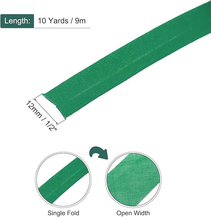 MECCANIXITY 1/2 Inch Single Fold Bias Tape Polyester Continuous Bulk Bias Tape for Sewing,Seaming Quilting Hemming Binding Crafts (Cyan 10 Yards)