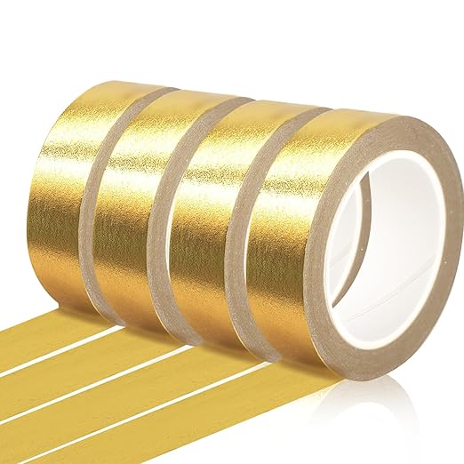 Phinus 4 Rolls Gold Tape, Gold Washi Tape for Journaling, 132FT Gold Foil Tape for Wall Decor Scrapbook DIY Crafts Gift Wrapping Planners (0.59in x 33FT)