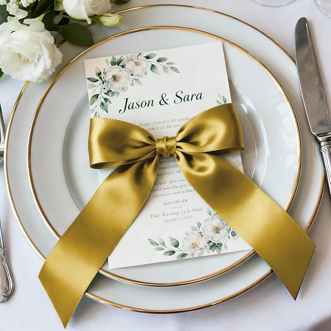 1-1/2" x 100 Yards Satin Ribbon - Dark Gold Silk Ribbon with Spool - Ideal for Gift Wrapping, Floral Bouquets, Crafts, Wedding Party Decorations, Christmas and Sewing Projects
