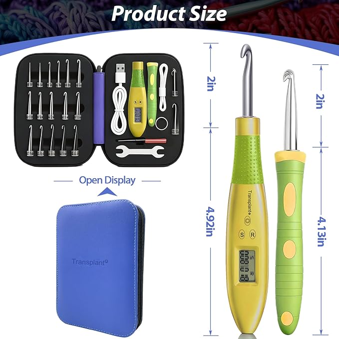 Light up Crochet Hook Set Counting Set Digital Crochet Kit Ergonomic with Lighted Led and Stitch for Crocheting and Knitting
