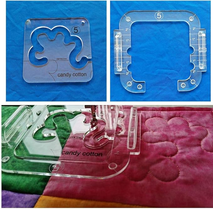 HONEYSEW Free Motion Quilting Template Series 5 with Quilting Frame for Domestic Sewing Machine Ruler (11pcs Series+Free Motion Quilting Grip 5)
