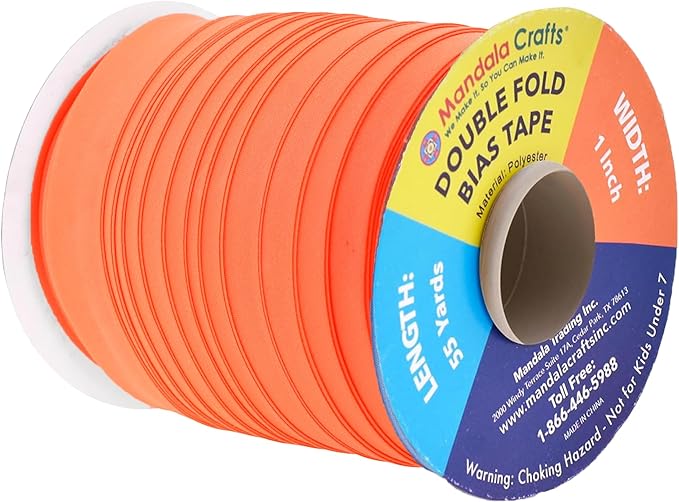 Mandala Crafts 55 Yards 1 Inch Sunset Orange Double Fold Bias Tape for Sewing - Bias Binding Tape for Quilting Binding, Hemming, Seam, and Fabric Piping