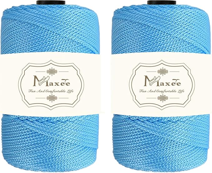 Maxee Premium Polyester Macrame Cord 3 mm × 218 yd (2 Pack),3mm 100% Polypropylene Macrame Cord,Ideal for Crochet, Wall Hangers, Bags, Rugs & DIY Crafts（Sea Blue）
