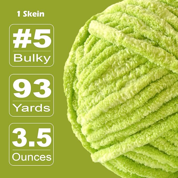 Soft Velvet Yarn Chenille Yarn for Crocheting and Knitting – Bulky (93 Yards/100g) - Polyester - Yarn for Blanket Amigurumi Weaving Crafts (Mustard Green, 1 Pack)
