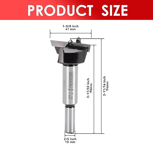 Mollom 1-5/8" (41mm) Forstner Drill Bit for Precise Woodworking with Durable YG8 Carbide Thickness of 2.0mm,This Hinge Cutter Tool is Ideal for Hard Wood, Plastic, Plywood