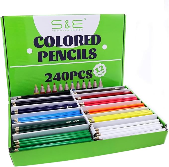 S & E TEACHER'S EDITION Colored Pencils Bulk 12 Assorted Colors Coloring Pencils Set Drawing for Sketch, Christmas Gifts, Woodcase Lead Pencils Arts 240 Count